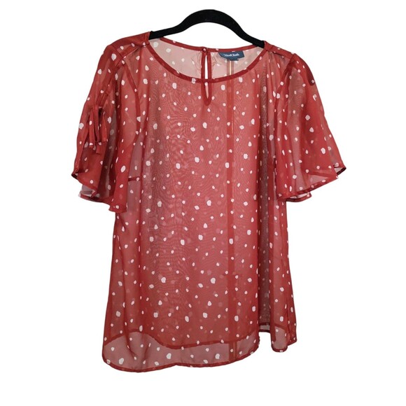 ModCloth Top Womans Medium Orange Specked Sheer  Short Sleeve Blouse Read - Picture 1 of 6